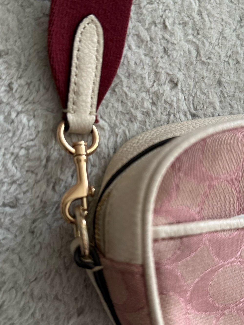 Coach Pink Signature Canvas Crossbody with Burgundy Strap - Picture 4 of 10